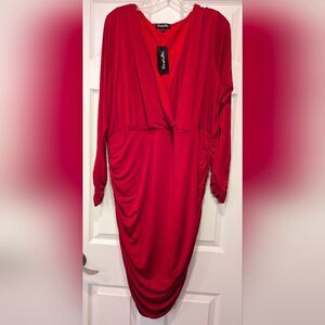 NWT Simply Be Red Plus Size 20 Dormal Gathered Formal Party Dress Faux Wrap Sexy